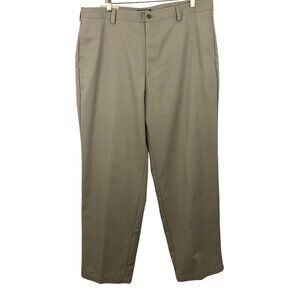 Izod Pants Chino Khaki Mens 38 Straight Leg Flat Front Wrinkle Free (38x32)